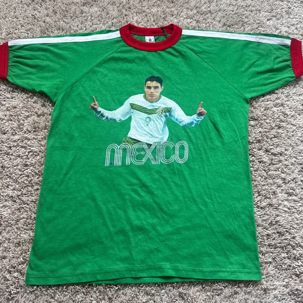 Vintage Mexico Omar Bravo 2006 FIFA World Cup Shirt Y2K Green Ringer Tee Medium